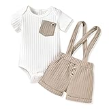 Unutiylo Newborn Baby Boy Outfits Short Sleeve Romper Suspenders Pants Spring Summer clothes