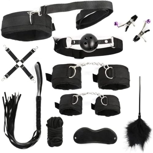 LDENUXI Classic Black Color 10 Pieces Sturdy Nylon Material BDSM Bondage Sets Bdsms Kit Bondagewear Women Exercise Kit Suitable for Both Men and Women (Black-01)