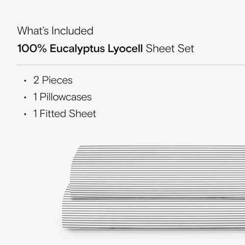 Sijo AiryWeight Tencel Sheet Set, 100% Lyocell Derived from Eucalyptus, Buttery Soft, Architectural Digest 2022 Best Cooling Sheets Winner - 2pc - 1 Pillowcase 1 Fitted (Stripe, Twin)