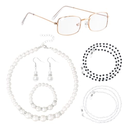 Xcgbxzd Old Lady Costume Accessories for Women Granny Glasses with Chain Grandma Costume for 100th Day of School Cosplay Gold