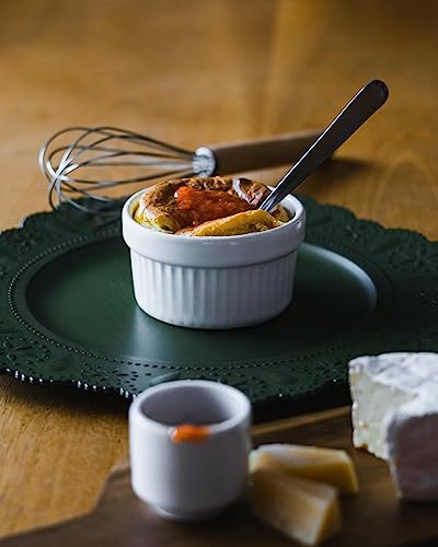 Lawei 12 Pcs Porcelain Ramekins Bakeware 180ml Ramekins Souffle Dish Set Porcelain Creme Brulee White Baking Cups for Muffin Cupcakes Pudding Serving Ice Cream, 9 cm - Image 6
