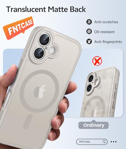 Image of FNTCASE for iPhone 17 Case: [Compatible with Magsafe] Translucent Matte Cases with [Full Camera Protection] [Screen Protector] Military Grade Shockproof Protective Phone Cover - Off White