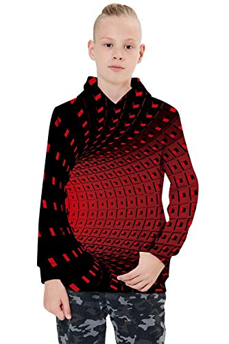 Aideaone Teen Boys Fashion Hoodies 3D Print Pullover Hoody Sweatshirt Exercise & Fitness Apparel Sports Tops 14-16 Years Red #TOP1