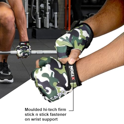 Image of XTRON Gym Gloves Weight Lifting Fitness Gloves Men & Women for Workout, Training, Exercise, Cycling Gloves, Bike Sports Gloves (Fighter DX 021) (Camo Black)
