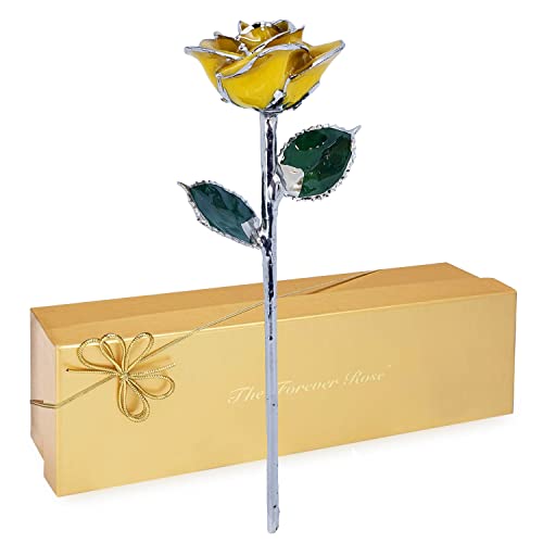 Forever-Rose-Platinum-Yellow-Rose-Platinum-Trimmed-Rose-with-Beautiful-Yellow-Color-an-Eternal-Gift-Hand-Dipped-Trimmed-in-Platinum-wCertificate-of-Authenticity | Free Flower Delivery