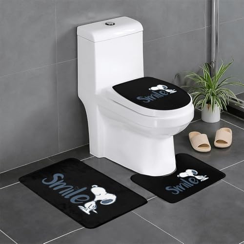 バスマット スヌーピー かわいい アニメ トイレマット 3点セット 便座カバー フタカバー 人気 漫画 足ふきマット 暖房 ふんわり 滑り止め 吸水 洗える 抗菌 防臭