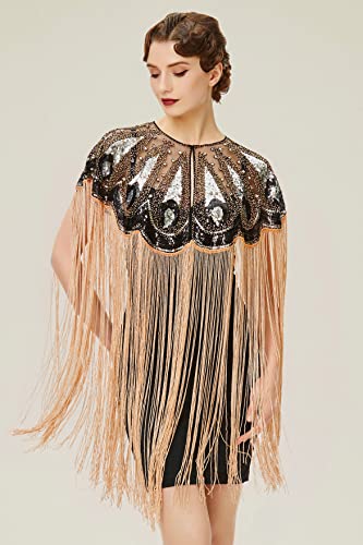 BABEYOND 1920s Shawl Wraps Long Fringed Evening Cape Sequin Beaded Party Shawl3