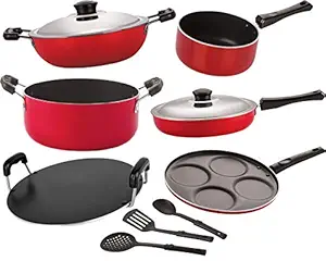 NIRLON Non-Stick Aluminium Heat Resistance, Kitchenware Essential Combo Cookware Set , 9 - Piece [26_FP13_DKDM_SPB_RT_Cass20_UP4_3SPN]