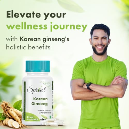 Image of Sprowt Korean Red Ginseng 1000mg Capsules For Men | Supports Brain Function, Boosts Immunity, Energy & Focus (Pack of 1)