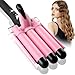 3 Barrel Curling Iron, 1 inch Crimper Hair Tool,Crimping Waver for Women Beach Waves with Two Temperature Settings, Pink