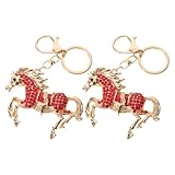 CLISPEED Llavero para Bolso 2 Piezas Colgante de Caballo Rojo y Gemas de Imitación Accesorio Decorativo Metálico Resistente para Mochilas y Llaves Diseño Original y Uso Versátil