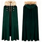 Limqer Unisex Medieval Viking faux fur collar cloak with hood Kings cloak Victorian cape Renaissance Steampunk costume(green, one size)