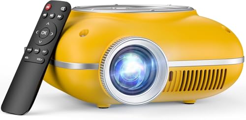 Image of HOMPOW Portable Mini Projector Features Two-Way Bluetooth, 1080P Support, and Compact Design for Indoor/Outdoor Cinema. Yellow