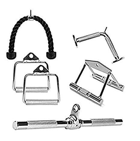 H S Gym Cable Machine Attachment Set – V Handle, Double D Row Handle, Straight Bar, Tricep Rope & D Handle Pair Heavy‑Duty Chrome Gym Attachments with Textured Grip for Cable Machines-image-23