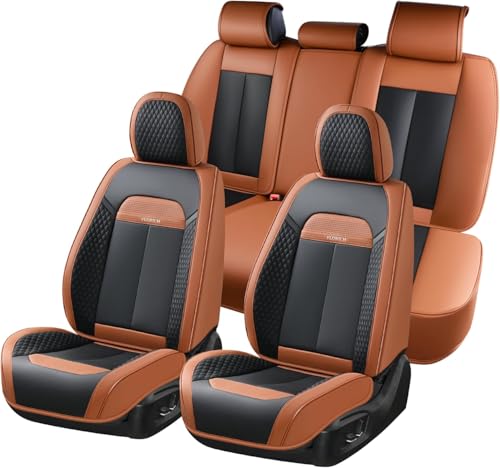 Image of FLORICH Waterproof Car Seat Covers Full Set, Automotive Seat Covers, Brown Car Seat Covers, Luxury Seat Protector Universal fit for Most Cars SUVs and Trucks - Brown&Black