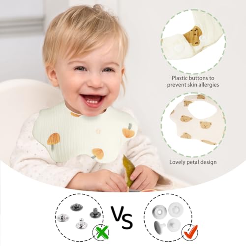 Miniatura 5 de Vicloon Baberos Tipo Bandana Para Bebé, Muselina Ondulada De 6 Capas Con 2 Broches Ajustables, Cuello Giratorio De 360 , Baberos De Algodón Con Flores Para Recién Nacidos, Niños