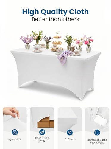 Image of Utopia Kitchen Spandex Tablecloth 2 Pack [4FT, White] Tight, Fitted, Washable and Wrinkle Resistant Stretch Table Cloth Rectangle Cover for Trade Show, Weddings & Parties [48Lx30Wx30H Inch]