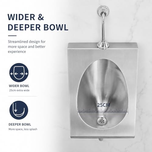 Urinal de acero inoxidable 304 montado en pared para hombres, con descarga automática por sensor, para baños comerciales, hoteles, bares, garajes y baños al aire libre (sensor superficial B, drenaje en pared) miniatura 4