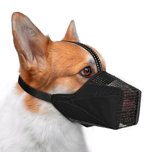Image of Mesh Dog Muzzle, Breathable Soft Dog Muzzle with Reflective Straps for Secure Fit, Prevents Biting, Chewing Scavenging - Adjustable for Small Medium Large Dogs,Black,S