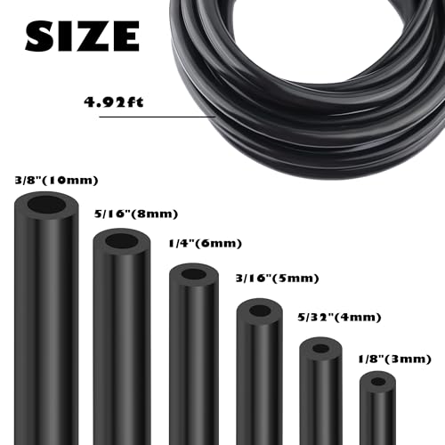 Image of 6PCS 5Ft Vacuum Hose Automotive,Silicone Vacuum Hose with ID 1 /8 inch 5 /32 inch 3 /16 inch 1 /4 inch 5 /16 inch 3 /8 inch,130PSI Max Pressure Vacuum Line Kit Silicone Tubing Car Accessories for Air /Water (6PCS)