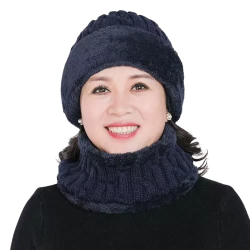Girls Full Face Cover Winter Fur Maroon Neck Cover and Beanie Visor Cap Monkey Cap for Girls & Dark Blue Color-image-33