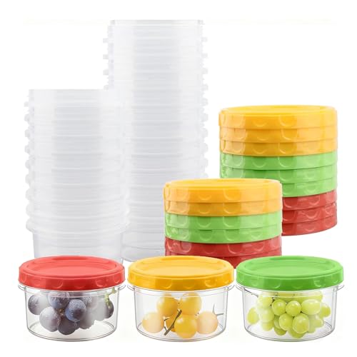 HEIYUET 24 recipientes pequeños de 250 ml con tapa, con tapa de rosca, multicolor, reutilizables, recipientes pequeños para frutas, salsas, aperitivos