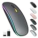 Produktbild AAJO PC Maus Kabellose, LED Wiederaufladbare Leise Funkmaus Laptop Wireless Mouse, 2.4 G USB Mäuse mit USB-Empfänger Typ C Kompatibilität mit Computer/PC/Tablet (Matte Gray)