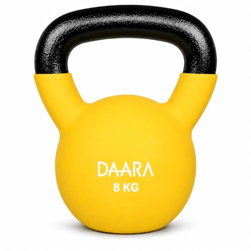 Image of DAARA Half Coating Neoprene Kettlebell, 8kg Yellow Cast Iron Kettle Bell with Non-Slip Grip Handle for Strength Training, Home Gym Workout Equipment for Men & Women (Proudly Made in India)