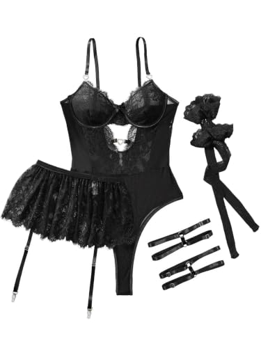 Image of Lilosy Sexy Lingerie Set 3 Piece Women Corset Bodysuit Skirt