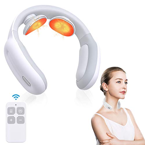 Neck Massager, Intelligent Portable Neck Massager with Heat, Cordless Smart Pulse Neck Massage, 3 Modes 15 Intensity Electric Neck Massage for Gift Women Men Home Office-White