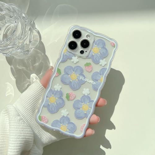 アイフォン15ケース 花柄 スマホケース iphone15ケース クリアケース 透明 かわいい おしゃれ シンプル 花 可愛い フラワー アイフォンケース 耐衝撃吸収 携帯 スマホカバー 人気 透明ケース オシャレ カワイイ (ブルー花, iPhone15)