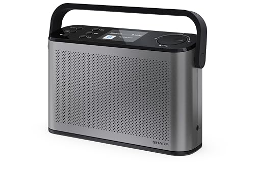 SHARP DR-P540(GY) Osaka Tragbares Digitalradio – DAB+/FM, Bluetooth 5.3, BestTune-Technologie, 120 Radiosender-Speicherplätze, USB-C Ladeanschluss, 12 Std Akkulaufzeit, 2,4 Zoll Farbdisplay – Grau