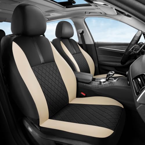 Image of Coverado Car Seat Covers Front Pair, Automotive Leather Seat Covers for Car,Universal Fit Front Back Seat Cover, Non-Slip Waterproof Breathable Car Seat Protector