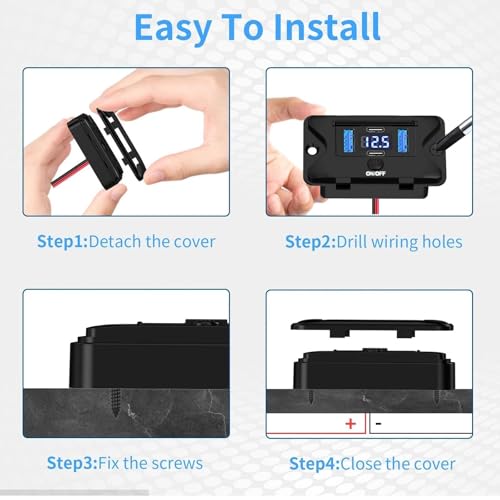 Intckwan Prise USB 12V 84W en Saillie 4 Ports Charge Rapide avec Voltmètre – vue 7