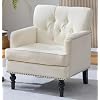 Mid-Century Modern Accent Chair for Living Room, Upholstered Club Reading Chair with Tufted Button, Comfy Sofa Armchair with Solid Wood Legs for Bedroom, Easy Assemble Beige