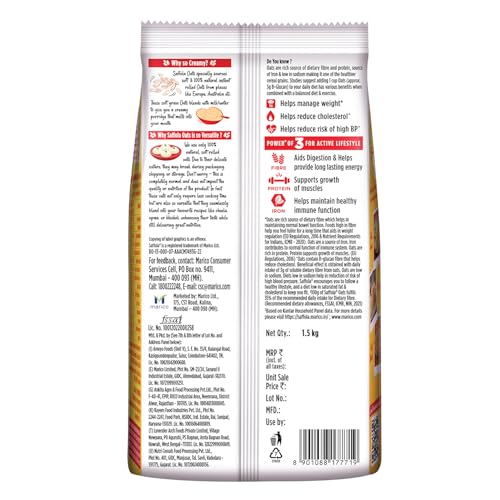 Image of Saffola Oats, Instant Rolled Oats, Soft & Creamy Oats, Power of Protein, Iron & Fibre, Nutritious Grain, 1.5kg