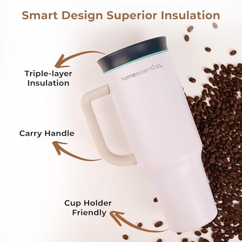 Image of HomeEssentials 1200ml Stainless Steel Tumbler with Lid & Straw - Vacuum Insulated, Spill-Resistant - Keeps Drinks Hot or Cold for 12 Hours - Ideal for Office, Gym & Travel - (White)