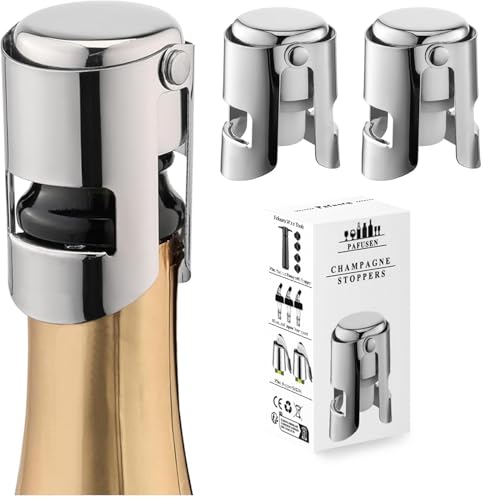 Champagne Stoppers for Bottles, Pafusen 2 Pack Champagne Sealer Stopper, Stainless Steel Champagne Cork Stopper Toppers, Saver for Champagne Cava Prosecco Sparkling Wine