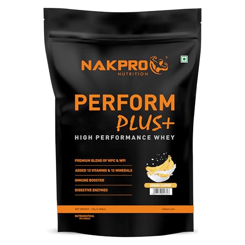Image of NAKPRO NUTRITION Perform Plus+ Whey Protein Concentrate | 1kg Banana | 24g Protein | Trustified Certified