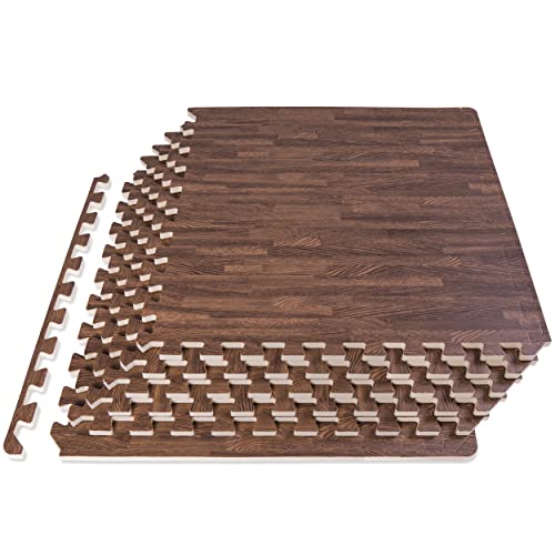 Image of ProsourceFit Wood Grain Puzzle Mat -inch, 6 EVA Foam Interlocking Floor Tiles (24 SQ FT) for Secure Indoor Gym Flooring, Office Spaces, Living Rooms, and Play Areas, Dark Oak