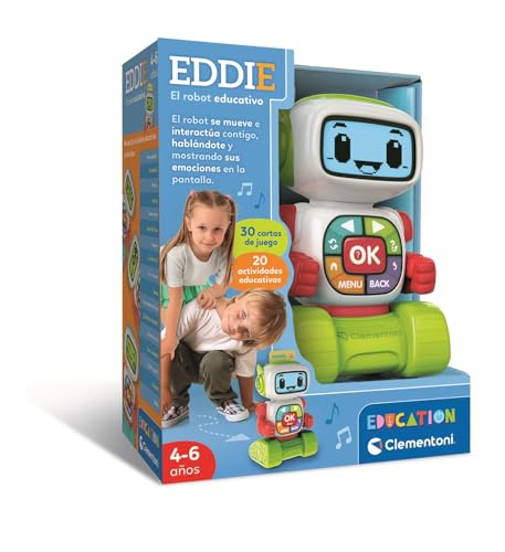 Clementoni – Eddie Robot Educativo – 30 Tarjetas Doble Cara + 20 Actividades Educativas (Letras, números, emociones, Instrumentos, Formas) con Pantalla LCD – Niños de 4 a 6años – 55617 Clementoni – Eddie Robot Educativo – 30 Tarjetas Doble Cara + 20 Actividades Educativas (Letras, números, emociones, Instrumentos, Formas) con Pantalla LCD – Niños de 4 a 6años – 55617