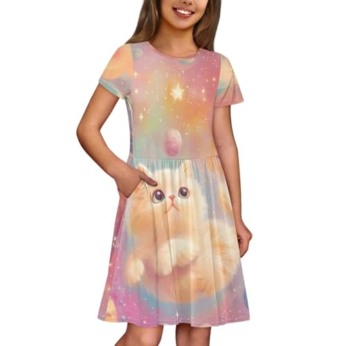 Image of Short Sleeve Dress for Girls with Pockets Cute Toddler Girl Clothes Summer 2-12