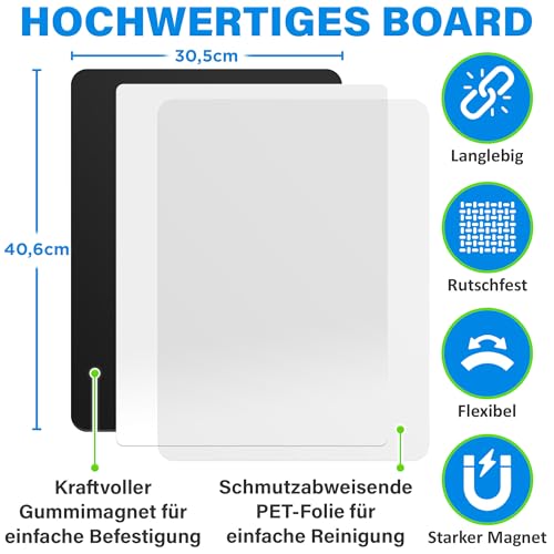 A3 Magnetische, trocken abwischbare Menütafel für Kühlschrank - 40 x 30 cm - Magnetische Haushaltsaufgaben-Tafel, wöchentlicher Küchen-Menüplaner + 4 Markern + 1 Reinigungstuch - Yes4Quality