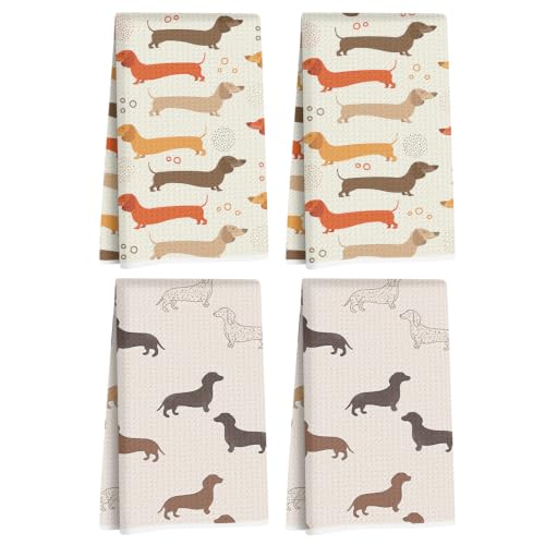 Image of 4 Pcs Cute Dachshund Kitchen Towels, Dachshund Gifts Reusable Dish Towels 2
