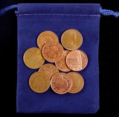 CollecTons 10 Randomly Selected British Pennies in Blue Velour Bag