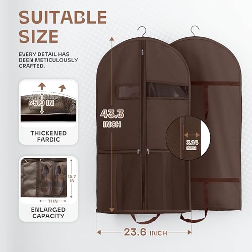 Image of Lazebox 43 inch Travel Garment Bag with Accessories Zipper Pocket, Heavy Duty Suit Bag for Suits, Tuxedos, Dresses, Coats, Brown, 1 pack