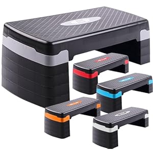 FK Sports Aerobic Exercise Stepper Adjustable Height 2-5 Step Levels 10 15 20 25 & 30 cm Suited for Cardio, Yoga, Workout Training Indoor Outdoor Fitness for Home & Gym