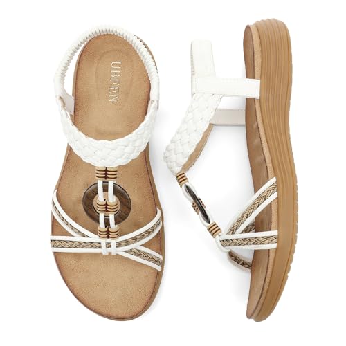 Image of UBFEN Womens Bohemian Flat Sandals With Back Strap Summer Beach Comfortable Bling