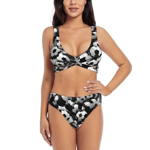 Maillot de bain 2 pièces amincissant football noir et blanc pour sculpter les formes complexes