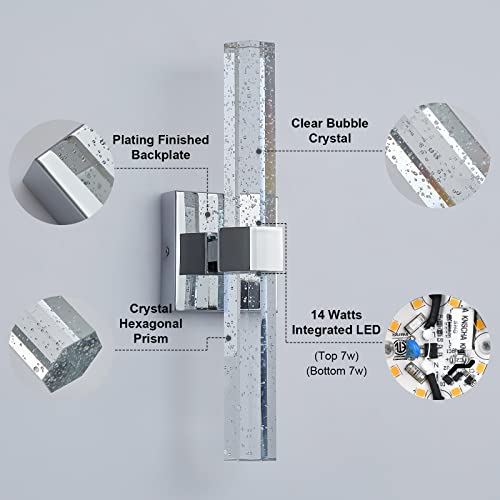 Epinl Wall Sconces Set Of Two - Crystal Sconces Wall Lighting 14W Dimmable Led Bathroom Vanity Light Fixtures Chrome Bubble Wall Lights For Bathroom Hallway Bedroom Living Room  thumb #3